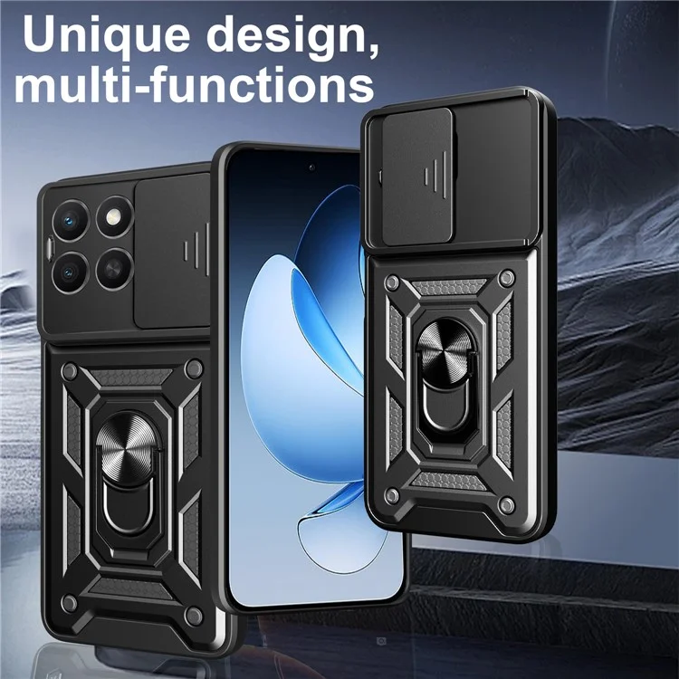Cover per Honor X8c 4G con Coperchio Scorrevole per Fotocamera PC + TPU con Supporto - Nero