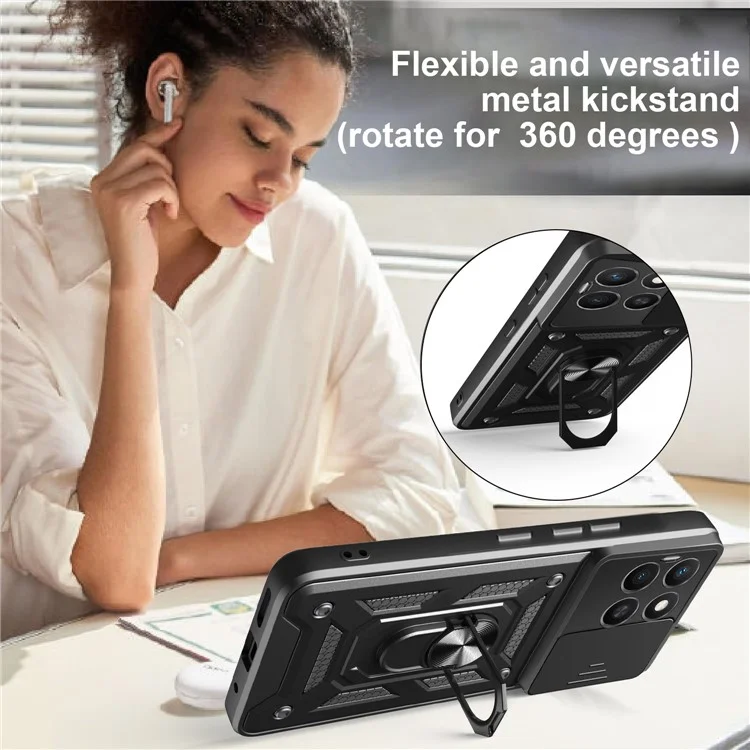 Cover per Honor X8c 4G con Coperchio Scorrevole per Fotocamera PC + TPU con Supporto - Nero