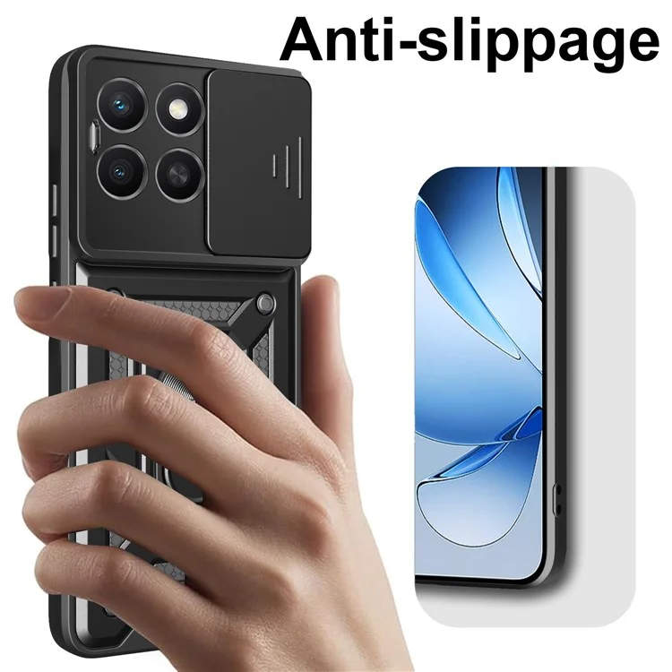 Cover per Honor X8c 4G con Coperchio Scorrevole per Fotocamera PC + TPU con Supporto - Nero