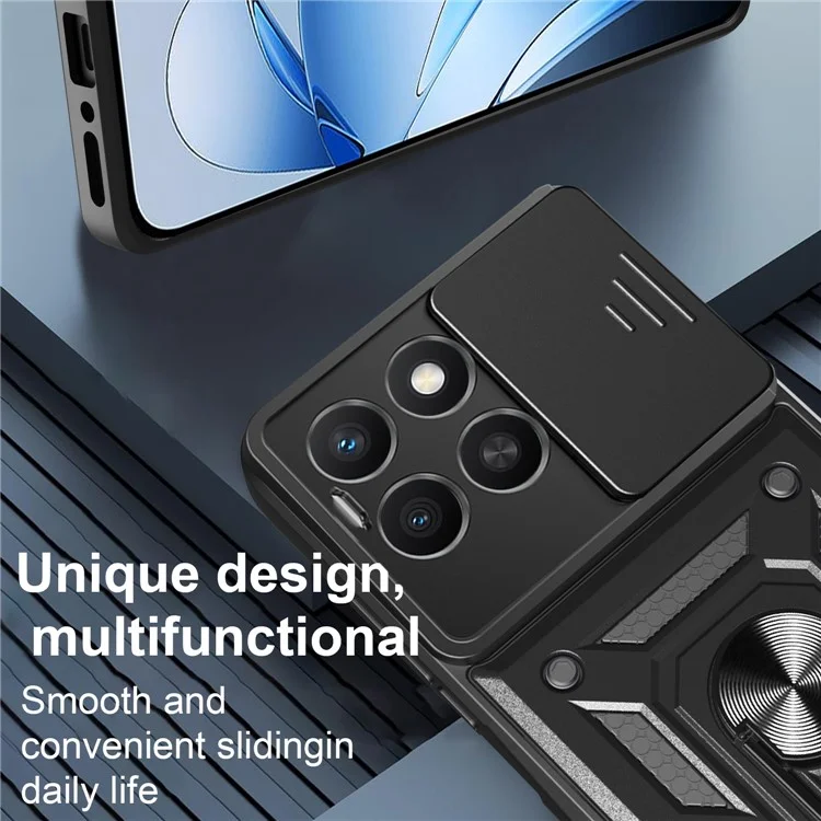 Cover per Honor X8c 4G con Coperchio Scorrevole per Fotocamera PC + TPU con Supporto - Nero