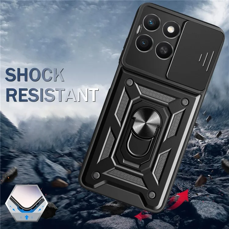 Cover per Honor X8c 4G con Coperchio Scorrevole per Fotocamera PC + TPU con Supporto - Nero
