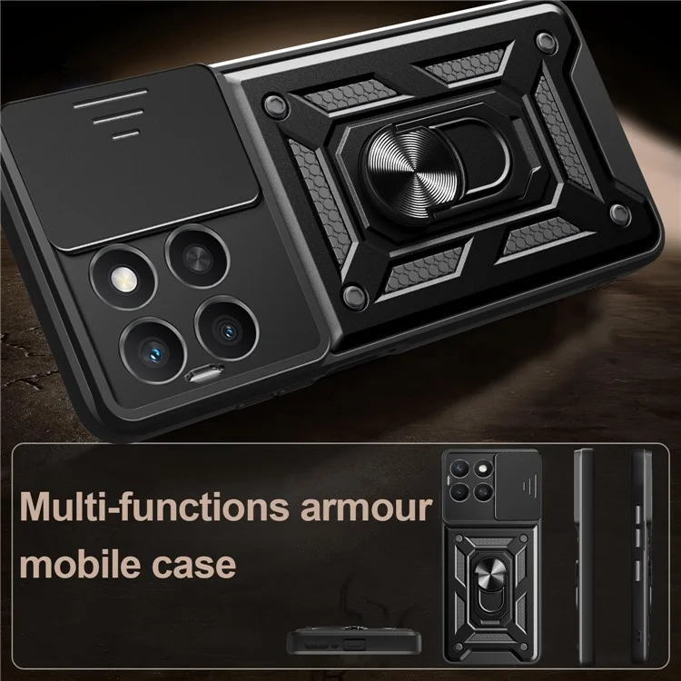 Cover per Honor X8c 4G con Coperchio Scorrevole per Fotocamera PC + TPU con Supporto - Nero