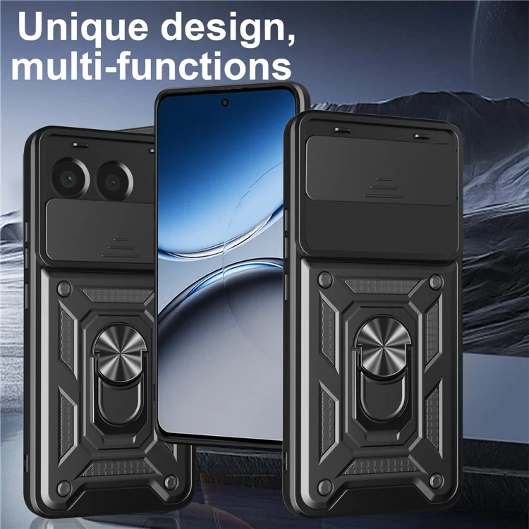 For OnePlus Nord 4 Case with Slide Camera Lid PC + TPU Kickstand Phone Cover - Black