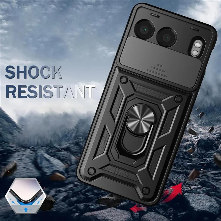 For OnePlus Nord 4 Case with Slide Camera Lid PC + TPU Kickstand Phone Cover - Black
