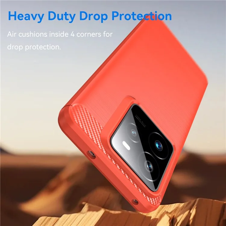 Funda para Realme GT 7 Pro 5G / GT7 Pro Racing 5G Carcasa Protectora de Teléfono con Textura de Fibra de Carbono Cepillada - Rojo