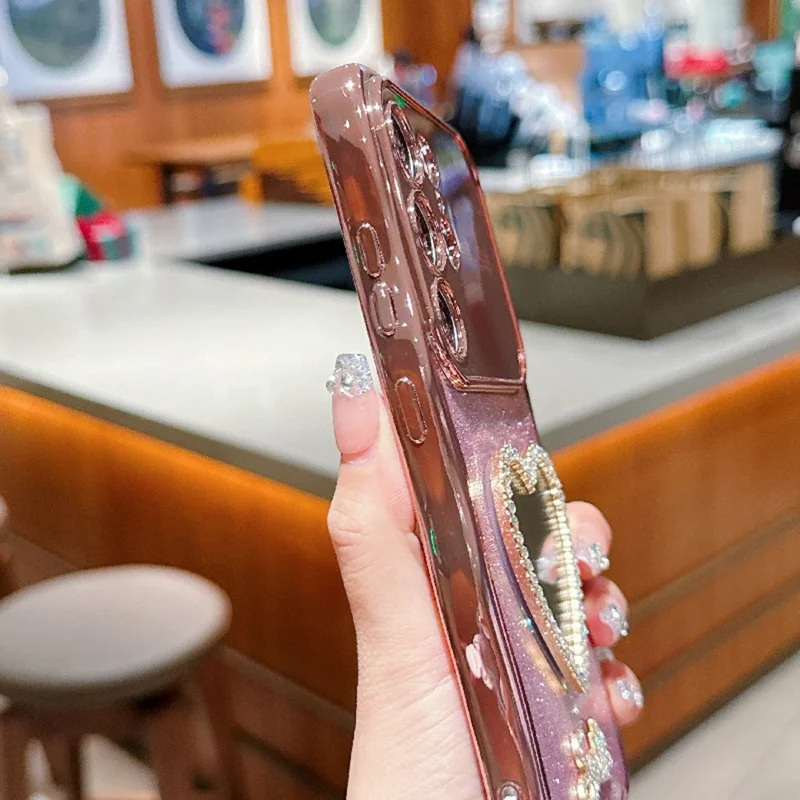 For Samsung Galaxy S24 Ultra Case Electroplated Wavy Frame Glitter TPU Phone Cover with Mirror, Strap - Silver