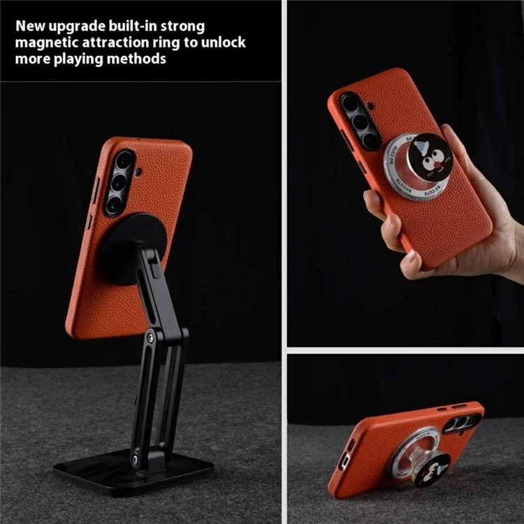 MELKCO Per Samsung Galaxy S25 Ultra Cover Magnetico in Vera Pelle di Mucca + PC per Retro Telefono - Arancione
