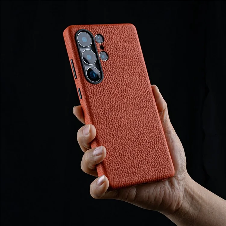 MELKCO Per Samsung Galaxy S25 Ultra Cover Magnetico in Vera Pelle di Mucca + PC per Retro Telefono - Arancione