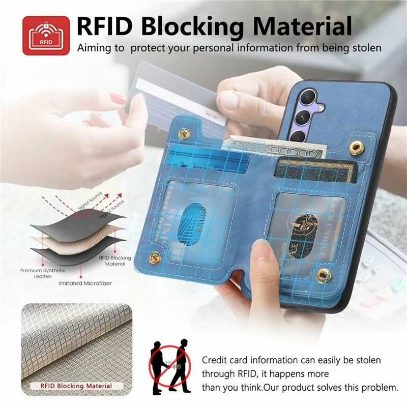 For Samsung Galaxy A26 5G Case Detachable Card Holder Kickstand Leather + TPU + PC Phone Cover - Blue