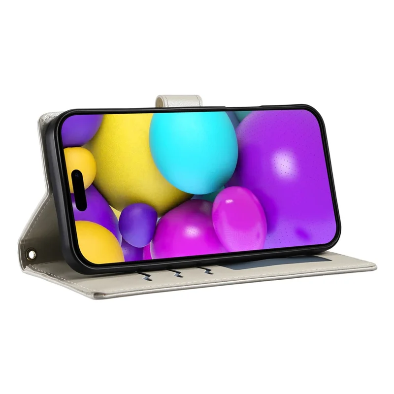 For iPhone 16 Case Rhombus Stitching Wallet Stand Leather Phone Cover with Long  /  Short Strap - Beige