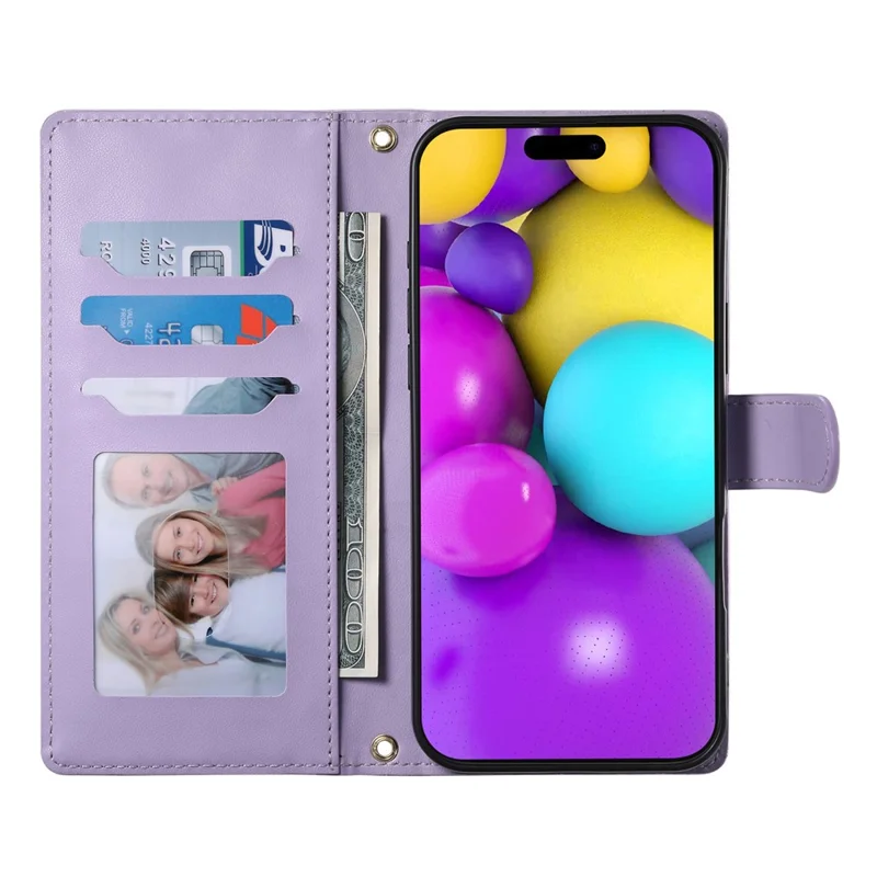 For iPhone 16 Plus Case Rhombus Stitching Wallet Stand Leather Phone Cover with Long  /  Short Strap - Purple