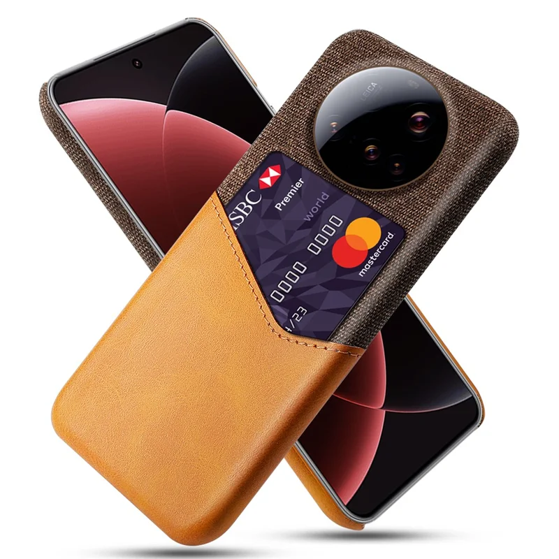 For Xiaomi 15 Ultra Case PU Leather Cloth Texture Hard PC Phone Cover with Card Holder - Orange