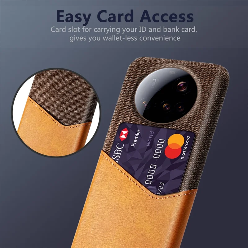 For Xiaomi 15 Ultra Case PU Leather Cloth Texture Hard PC Phone Cover with Card Holder - Orange