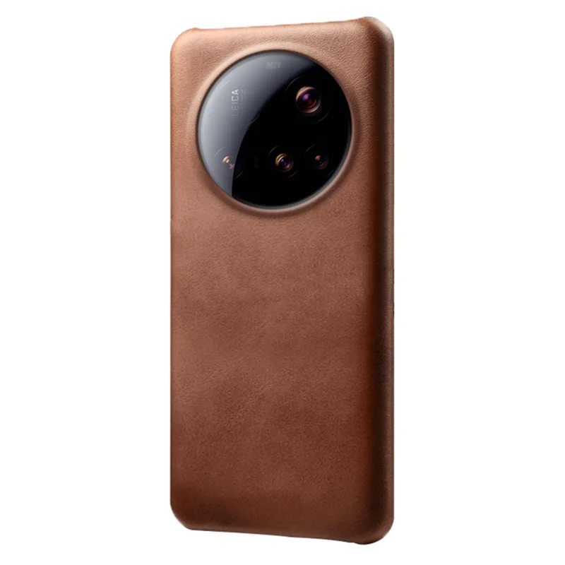 For Xiaomi 15 Ultra Case Calf Texture PU Leather Hard PC Protective Phone Cover - Brown