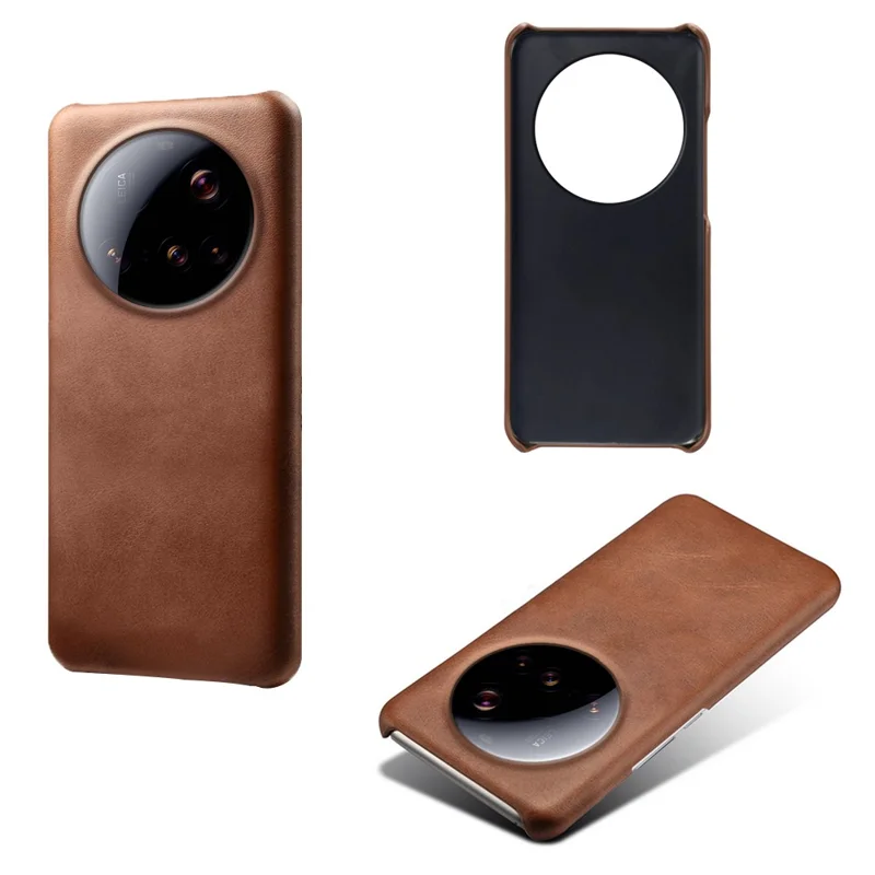 For Xiaomi 15 Ultra Case Calf Texture PU Leather Hard PC Protective Phone Cover - Brown