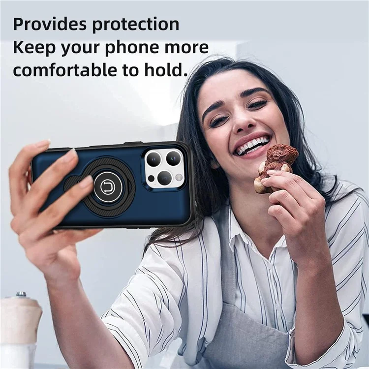 Für iPhone 16 Pro Max Hülle TPU + PC Magnetische Kfz-Halterung Handyhülle mit Ringständer - Marineblau
