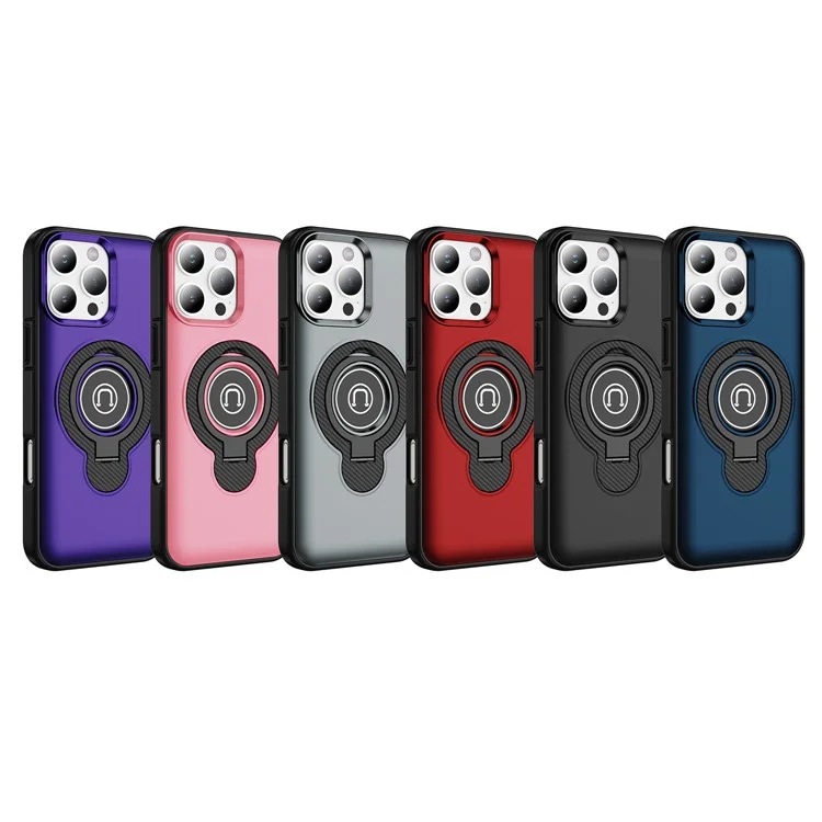 Für iPhone 16 Pro Max Hülle TPU + PC Magnetische Kfz-Halterung Handyhülle mit Ringständer - Marineblau