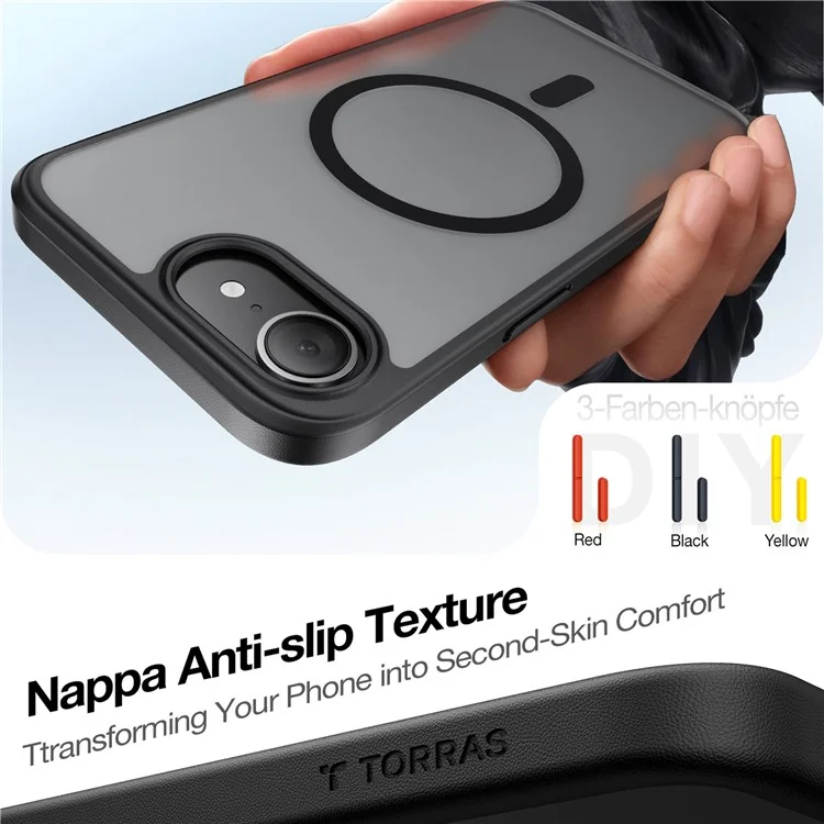 TORRAS Pour Étui iPhone 16e Magnétique Mat PC + TPU Coque de Téléphone - Noir