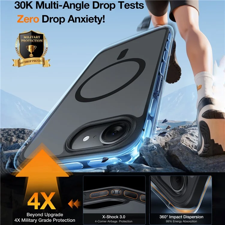 TORRAS Pour Étui iPhone 16e Magnétique Mat PC + TPU Coque de Téléphone - Noir
