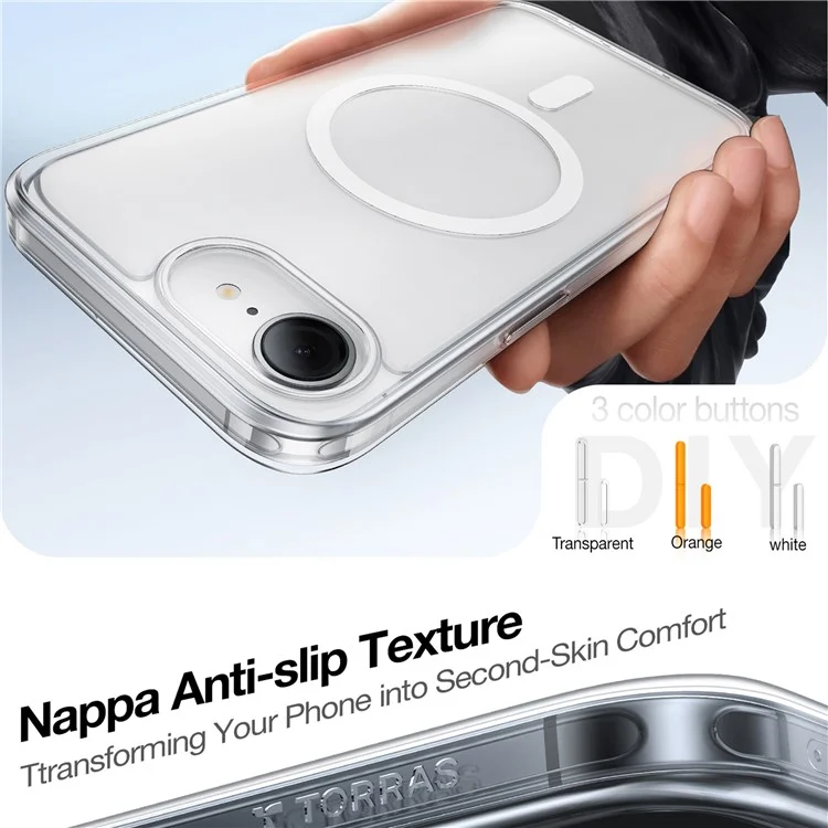 TORRAS Für iPhone 16e Hülle Magnetisch Matter PC + TPU Handyhülle - Transparent