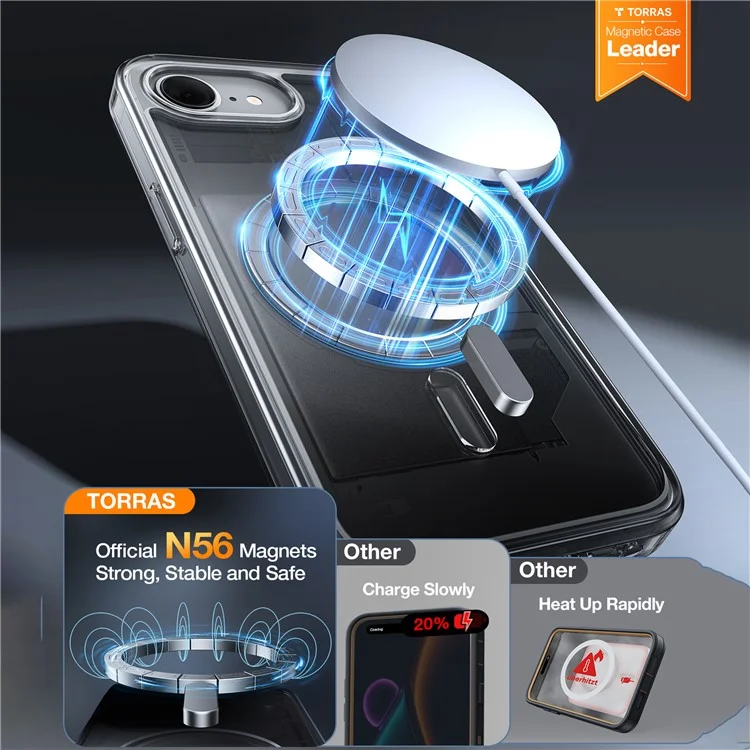 TORRAS Für iPhone 16e Hülle Magnetisch Matter PC + TPU Handyhülle - Transparent