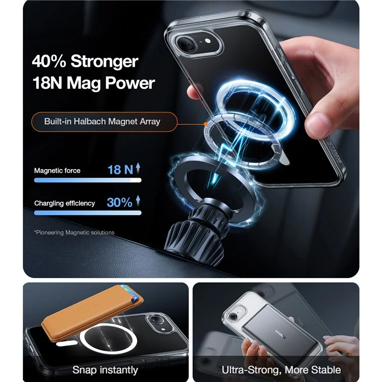 TORRAS Für iPhone 16e Hülle Magnetisch Matter PC + TPU Handyhülle - Transparent