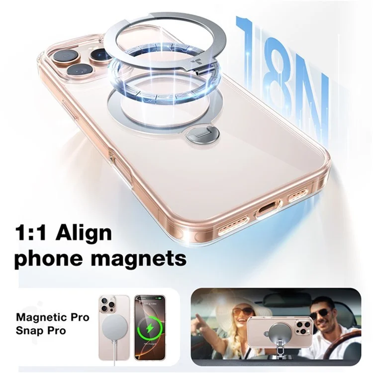 TORRAS Per iPhone 16e Cover Magnetico Rotante con Supporto in PC + TPU - Trasparente