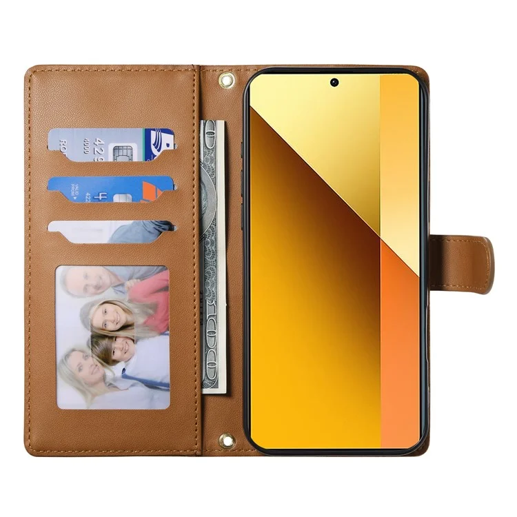 Capa de Couro para Xiaomi Redmi 14C 4G / 14R 5G / A3 Pro 4G / A4 5G / Poco C75 4G Capa de Telefone com Costura Romboidal com Alça Longa / Curta - Marrom