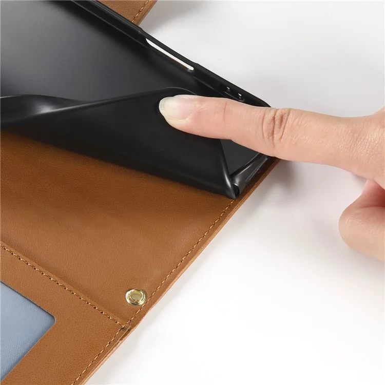 Capa de Couro para Xiaomi Redmi 14C 4G / 14R 5G / A3 Pro 4G / A4 5G / Poco C75 4G Capa de Telefone com Costura Romboidal com Alça Longa / Curta - Marrom