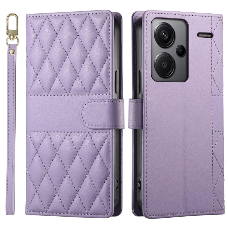 Voor Xiaomi Redmi Note 13 Pro+ 5G hoesje Ruitvormige steekportemonnee standaard lederen telefoonhoes met lange / korte draagband - Paars