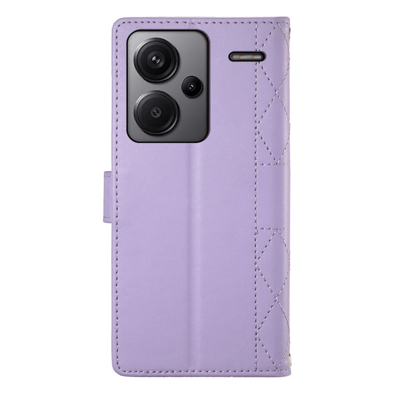 Voor Xiaomi Redmi Note 13 Pro+ 5G hoesje Ruitvormige steekportemonnee standaard lederen telefoonhoes met lange / korte draagband - Paars