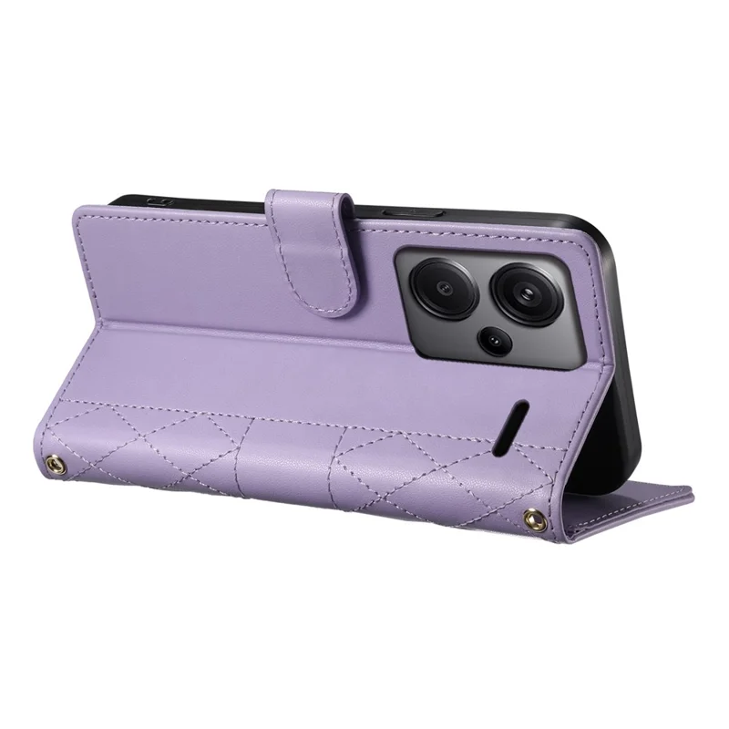 Voor Xiaomi Redmi Note 13 Pro+ 5G hoesje Ruitvormige steekportemonnee standaard lederen telefoonhoes met lange / korte draagband - Paars