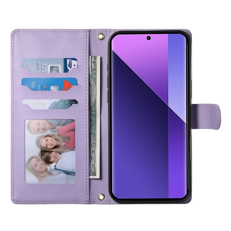 Voor Xiaomi Redmi Note 13 Pro+ 5G hoesje Ruitvormige steekportemonnee standaard lederen telefoonhoes met lange / korte draagband - Paars