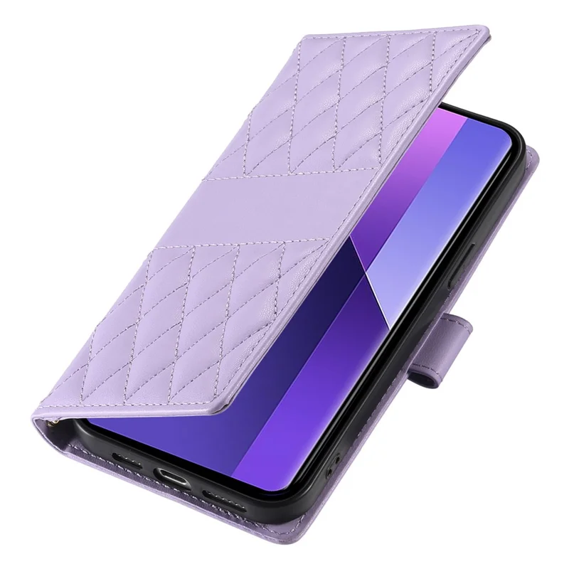 Voor Xiaomi Redmi Note 13 Pro+ 5G hoesje Ruitvormige steekportemonnee standaard lederen telefoonhoes met lange / korte draagband - Paars