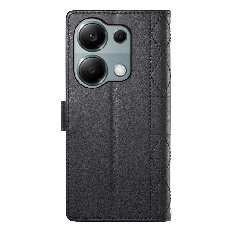 Funda tipo cartera para Xiaomi Redmi Note 13 Pro 4G / Poco M6 Pro 4G con diseño de rombos, soporte y correa larga o corta - Negro