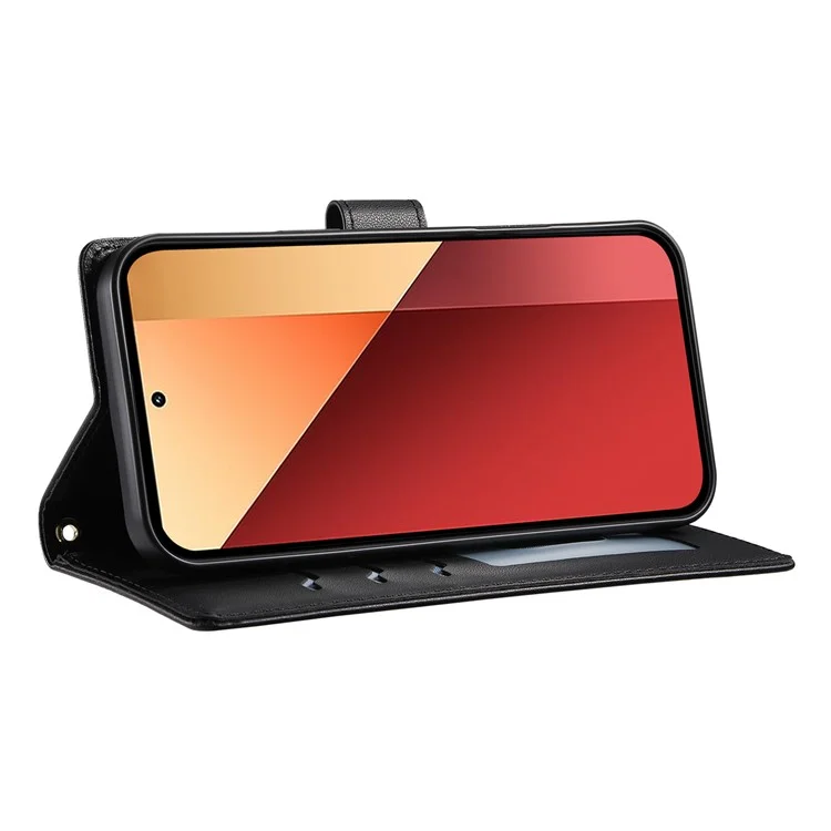 Funda tipo cartera para Xiaomi Redmi Note 13 Pro 4G / Poco M6 Pro 4G con diseño de rombos, soporte y correa larga o corta - Negro