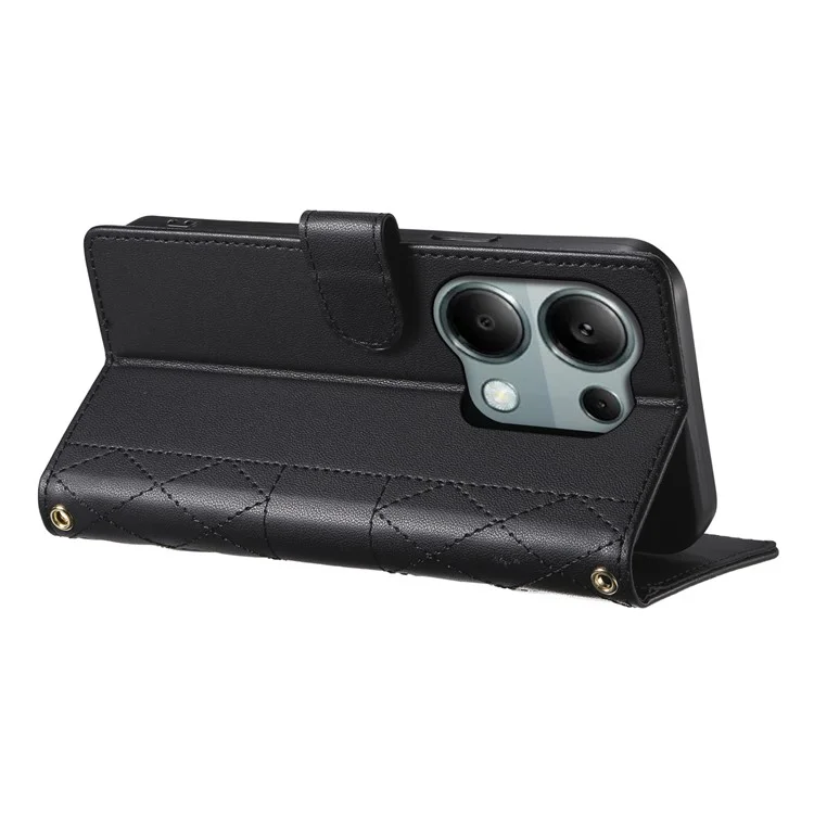Funda tipo cartera para Xiaomi Redmi Note 13 Pro 4G / Poco M6 Pro 4G con diseño de rombos, soporte y correa larga o corta - Negro