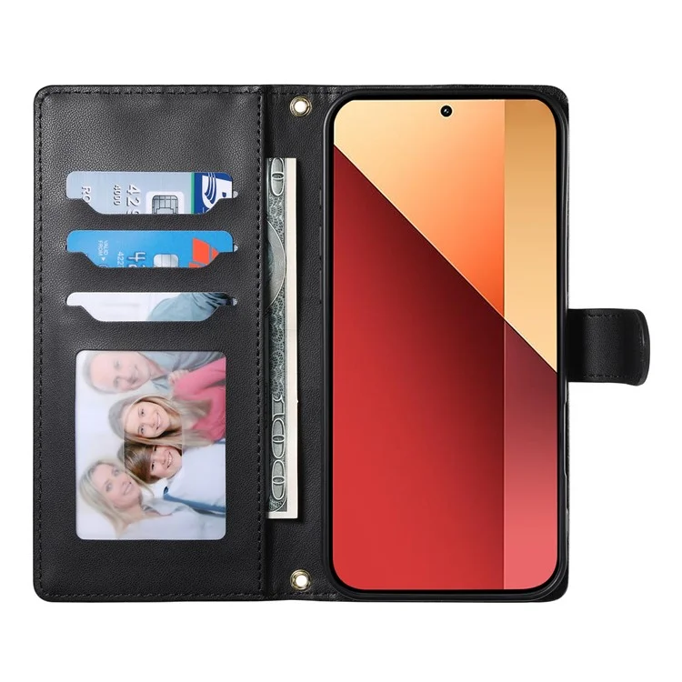 Funda tipo cartera para Xiaomi Redmi Note 13 Pro 4G / Poco M6 Pro 4G con diseño de rombos, soporte y correa larga o corta - Negro
