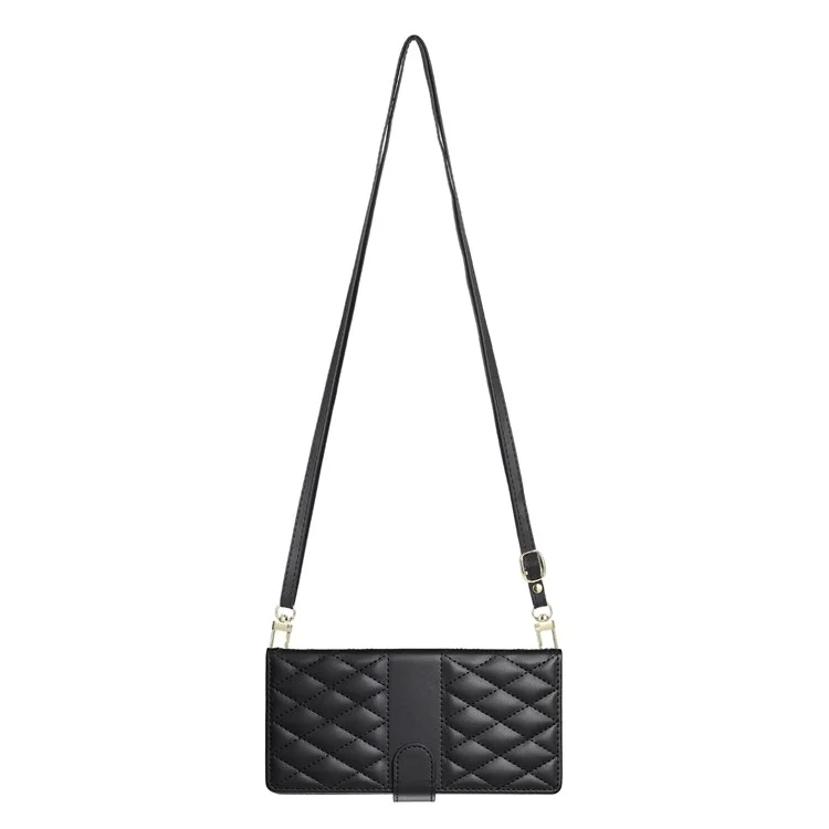 Funda tipo cartera para Xiaomi Redmi Note 13 Pro 4G / Poco M6 Pro 4G con diseño de rombos, soporte y correa larga o corta - Negro