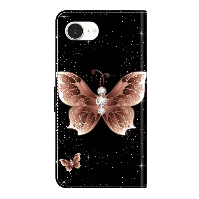 For iPhone 16e Case 3D Pattern PU Leather Wallet Phone Cover with Stand - Pink Diamond Butterfly
