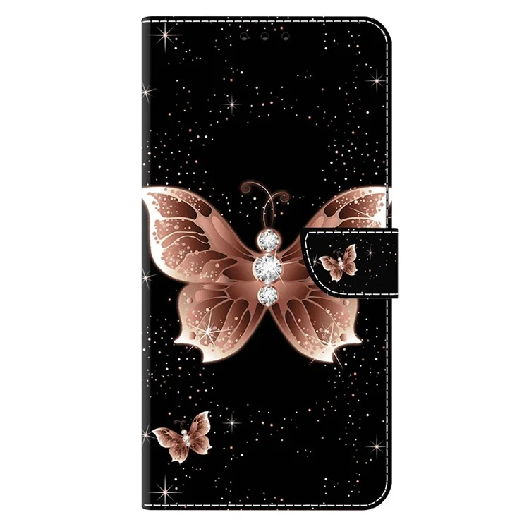 For Motorola Moto E15 4G Case 3D Pattern PU Leather Wallet Phone Cover with Stand - Pink Diamond Butterfly