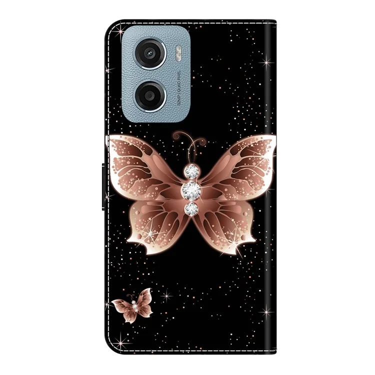 For Motorola Moto E15 4G Case 3D Pattern PU Leather Wallet Phone Cover with Stand - Pink Diamond Butterfly