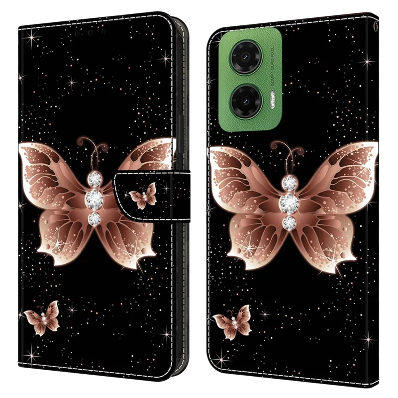 For Motorola Moto G35 5G Case 3D Pattern PU Leather Wallet Phone Cover with Stand - Pink Diamond Butterfly