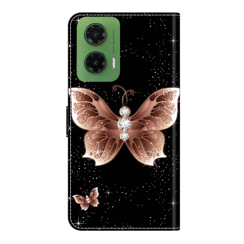 For Motorola Moto G35 5G Case 3D Pattern PU Leather Wallet Phone Cover with Stand - Pink Diamond Butterfly