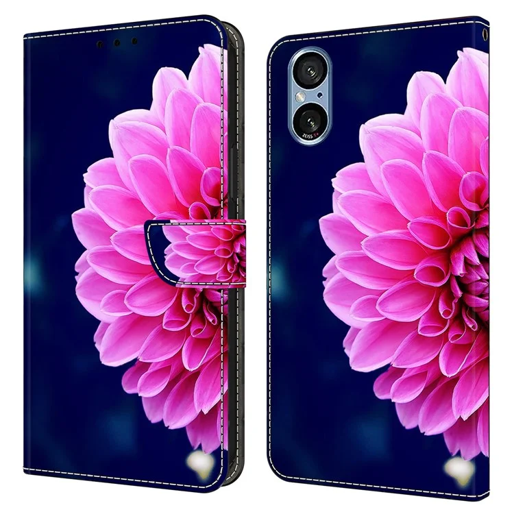 Für Sony Xperia 5 V Hülle 3D Muster PU-Leder Brieftasche Handyhülle mit Ständer - Rosa Blumen