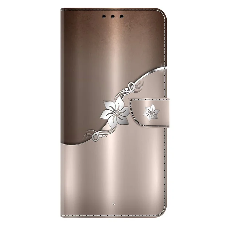 For iPhone 16e Case Magnetic Clasp 3D Pattern Leather Wallet Phone Cover - Silver Flower