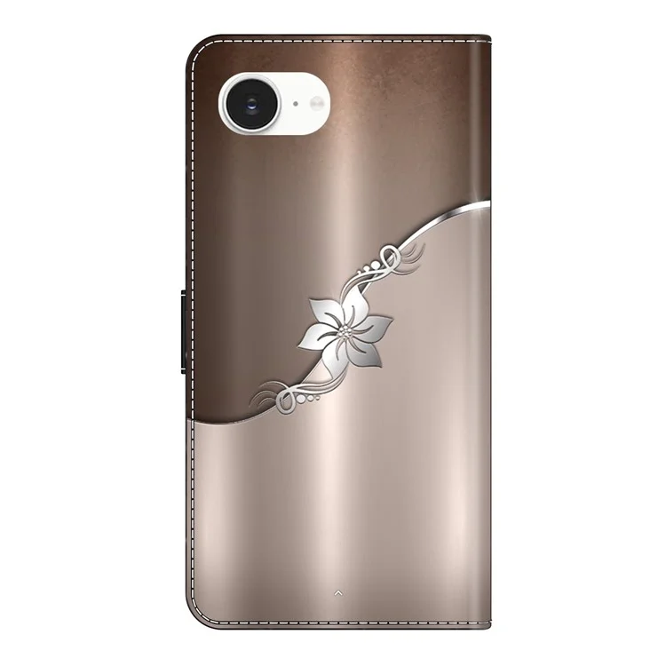 For iPhone 16e Case Magnetic Clasp 3D Pattern Leather Wallet Phone Cover - Silver Flower