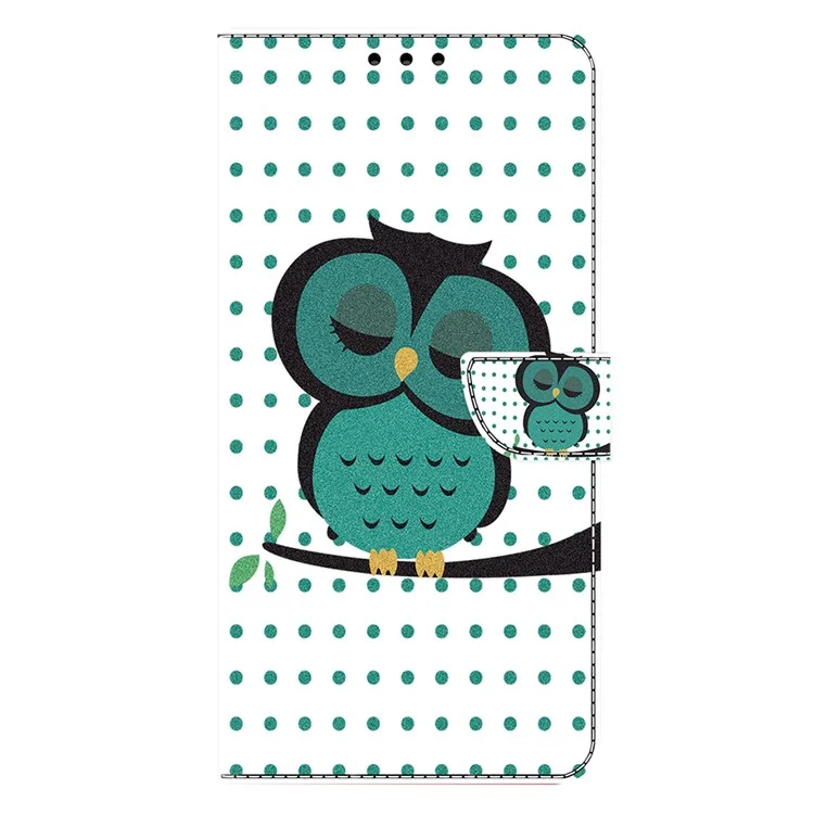 For Motorola Moto E15 4G Case Magnetic Clasp 3D Pattern Leather Wallet Phone Cover - Sleeping Owl