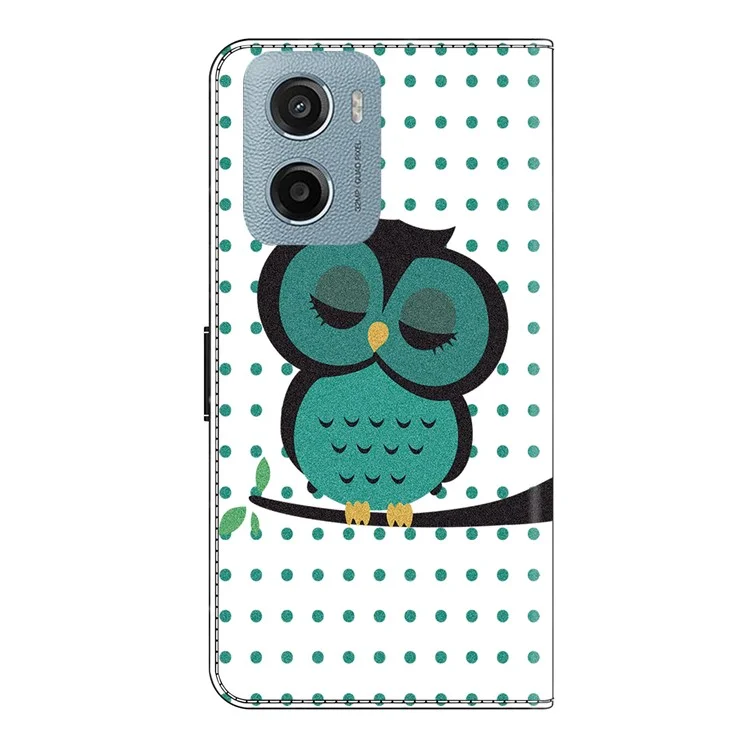 For Motorola Moto E15 4G Case Magnetic Clasp 3D Pattern Leather Wallet Phone Cover - Sleeping Owl