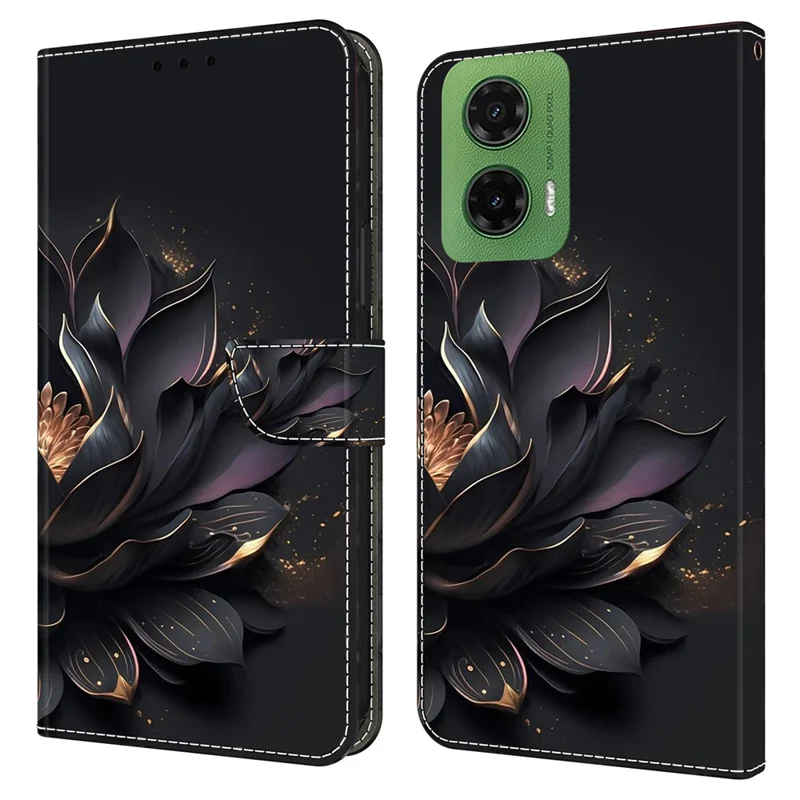 For Motorola Moto G35 5G Case Magnetic Clasp 3D Pattern Leather Wallet Phone Cover - Purple Lotus